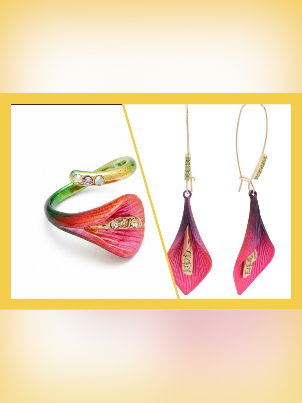 Betsey Johnson Calla Lily Dangle Earrings and Wrap Around Ring